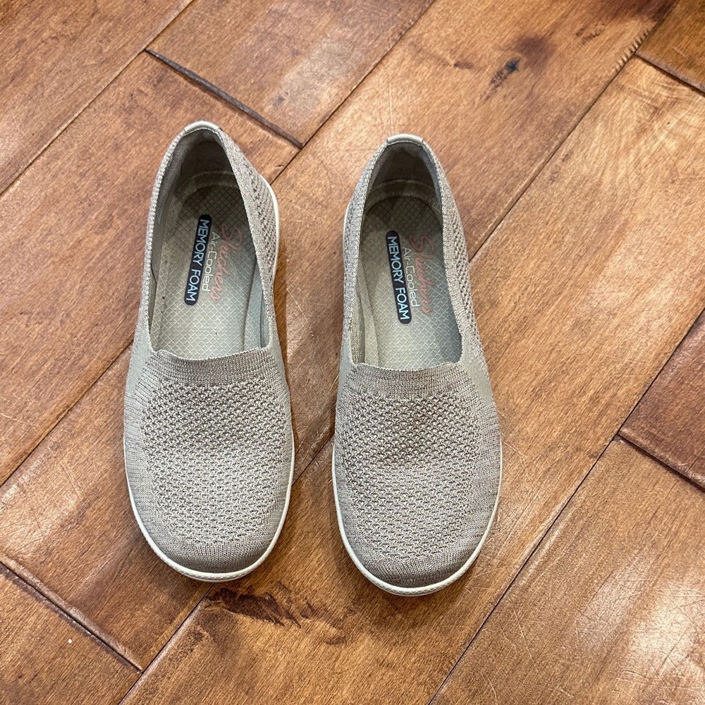 Skechers Taupe Knit Slip-On Sneakers